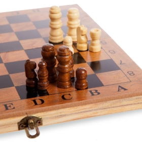 Комплект дървен шах и табла, С фигури и пулове, 3в1, 49х49см