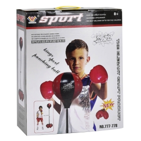 Детска боксова круша на стойка, С ръкавици, Регулируема височина, Здрава основа