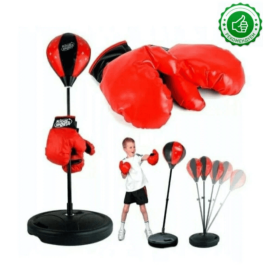 Детска боксова круша на стойка, С ръкавици, Регулируема височина, Здрава основа