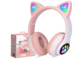 Детски светещи слушалки Cat, розови