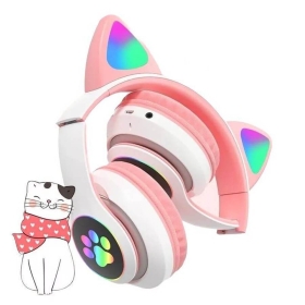 Детски светещи слушалки Cat, розови