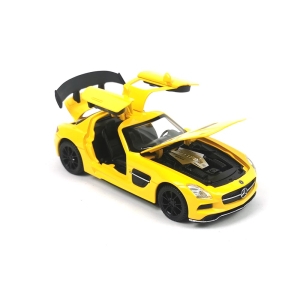 Метален автомобил Mercedes SLS AMG, Отварящи врати, Жълта, Без опаковка