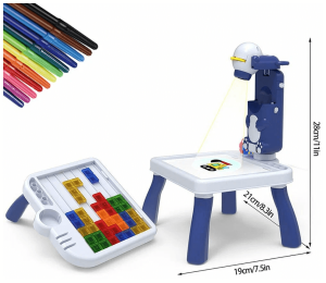 Детски проектор за рисуване, С масичка и играта тетрис, 4в1, Син