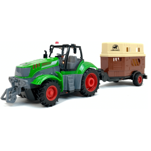 Детски трактор, С дистанционно, Презареждащи батерии, Ремарке за животни, Червен