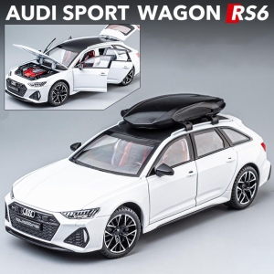 Метална количка Audi Rs6, Със светлини и звуци, 1:32, Бяла