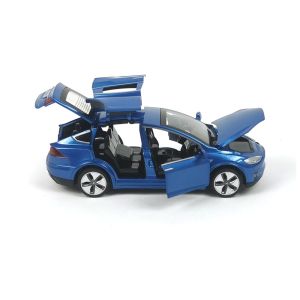 Метална кола Tesla, Model X, С отварящи се врати, 1:32, Синя