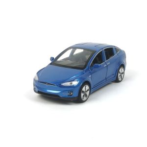 Метална кола Tesla, Model X, С пушек, 1:22, Синя, Без опаковка