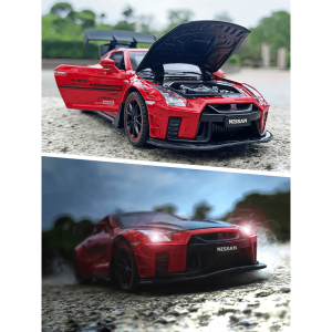 Метална кола Nissan GT-R Nismo, С пушек, 1:24, Червена, Без опаковка