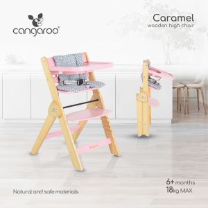 Дървен стол за хранене Caramel розов