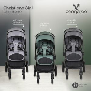 Комбинирана детска количка Christiano 3в1 тъмносив