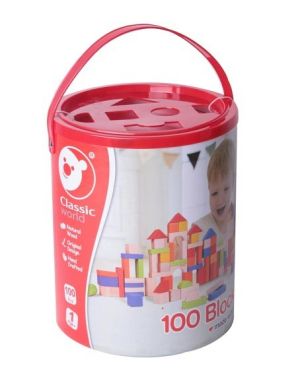Дървен конструктор с кубчета - 100 бр.