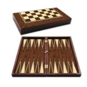 Комплект дървен шах и табла с пулове и фигури