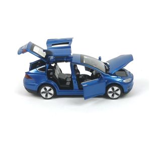 Метална кола Tesla, Model X, мащаб 1:28, Син, Без опаковка