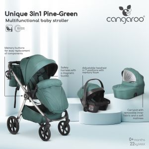 Комбинирана количка 3 в 1 Unique Pine-Green
