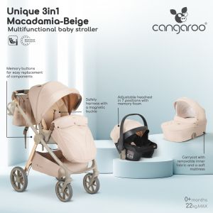 Комбинирана количка 3 в 1 Unique Macadamia-Beige