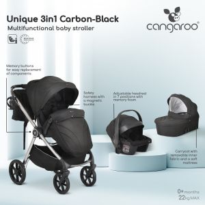 Комбинирана количка 3 в 1 Unique Carbon-Black