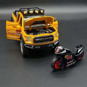 Метален пикап Ford Raptor 6x6, С мотор, 1:28, Жълт, Без опаковка