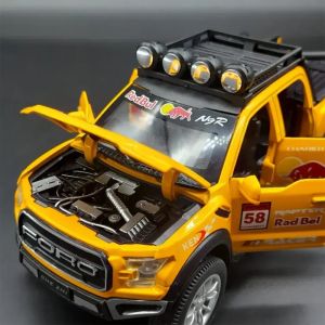 Метален пикап Ford Raptor 6x6, С мотор, 1:28, Жълт, Без опаковка