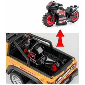 Метален пикап Ford Raptor 6x6, С мотор, 1:28, Жълт, Без опаковка