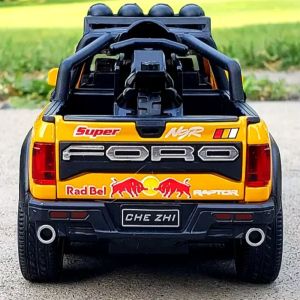 Метален пикап Ford Raptor 6x6, С мотор, 1:28, Жълт, Без опаковка