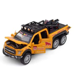 Метален пикап Ford Raptor 6x6, С мотор, 1:28, Жълт, Без опаковка
