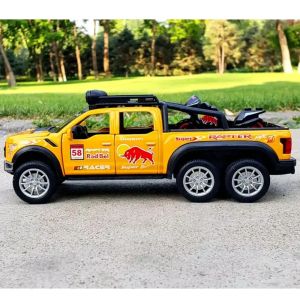 Метален пикап Ford Raptor 6x6, С мотор, 1:28, Жълт, Без опаковка