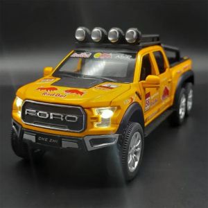 Метален пикап Ford Raptor 6x6, С мотор, 1:28, Жълт, Без опаковка