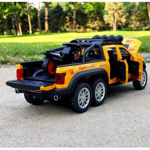 Метален пикап Ford Raptor 6x6, С мотор, 1:28, Жълт, Без опаковка