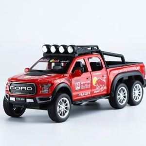 Метален пикап Ford Raptor 6x6, С мотор, 1:28, Червен, Без опаковка
