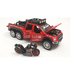 Метален пикап Ford Raptor 6x6, С мотор, 1:28, Червен, Без опаковка