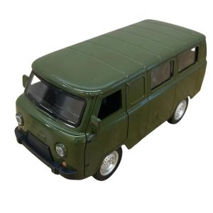 Метален бус Уаз, 1:18, С отварящи се врати, Зелен и pull-back механизъм