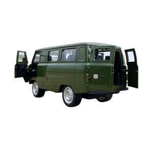 Метален бус Уаз, 1:18, С отварящи се врати, Зелен и pull-back механизъм