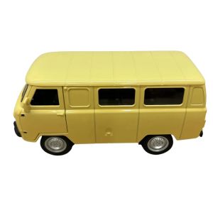 Метален бус Уаз, 1:18, С отварящи се врати, Жълт ретро ван, Реалистични детайли