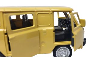 Метален бус Уаз, 1:18, С отварящи се врати, Жълт ретро ван, Реалистични детайли
