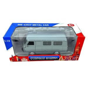 Метален бус Уаз, 1:18, С отварящи се врати, Сив ретро ван, Класически дизайн 