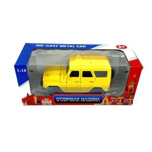 Метален джип Уаз, 1:18, С отварящи се врати, Жълт ретро ван, Класически дизайн 