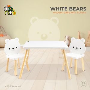 Дървена маса с 2 стола White Bears