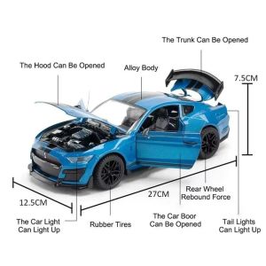 Метална кола Ford Mustang GT500, 1:18 мащаб, Син, Без опаковка