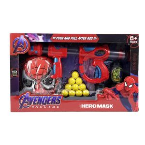 Детски комплект с пистолет за изстрелване на топчета и маска, Spider-Man Avengers