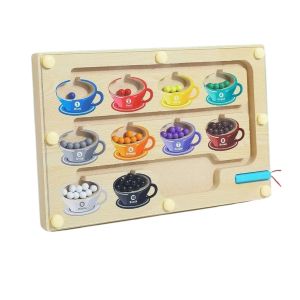 Дървена магнитна дъска – игра за цветове и координация с топчета, лабиринт