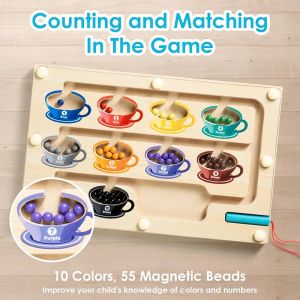Дървена магнитна дъска – игра за цветове и координация с топчета, лабиринт