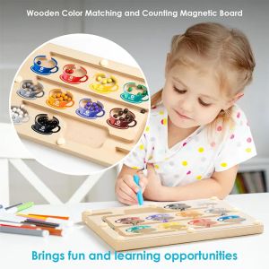 Дървена магнитна дъска – игра за цветове и координация с топчета, лабиринт