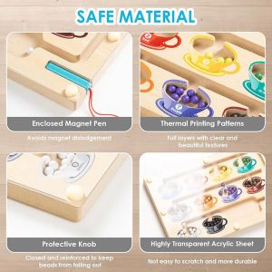 Дървена магнитна дъска – игра за цветове и координация с топчета, лабиринт