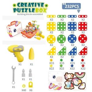 Детски конструктор мозайка с винтоверт и отвертка – 232 части