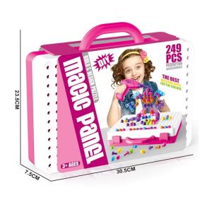 Детски конструктор мозайка с винтоверт в куфарче – 249 части, розов