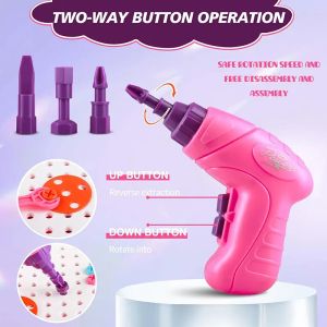 Детски конструктор мозайка с винтоверт в куфарче – 249 части, розов