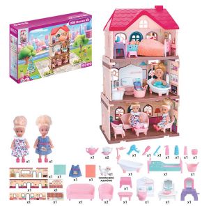 Къща за кукли с 3 етажа, мебели и кукли – 47 см
