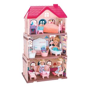 Къща за кукли с 3 етажа, мебели и кукли – 47 см