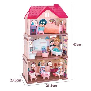 Къща за кукли с 3 етажа, мебели и кукли – 47 см