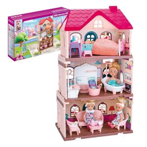 Къща за кукли с 3 етажа, мебели и кукли – 47 см